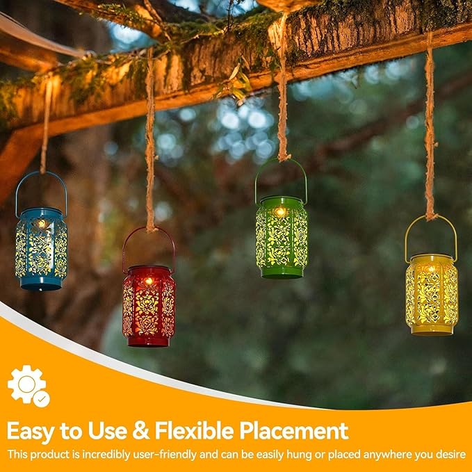 Solar Lanterns Outdoor 4 Pack, Rose Mothers Day Gifts Solar Lanterns IP44 Waterproof Outdoor Lights Garden Decor, 4 Colors LED Hanging Lantern with Handle for Outside Patio Yard Table Fence