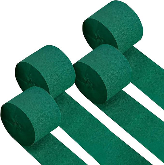 Captain Decor 4 Crepe Paper Streamers Rolls, 328ft Pack of Unique 4 Green Streamers for Party Decorations, Birthday and Wedding Decoration (1.8 inch x 82 ft/Roll)
