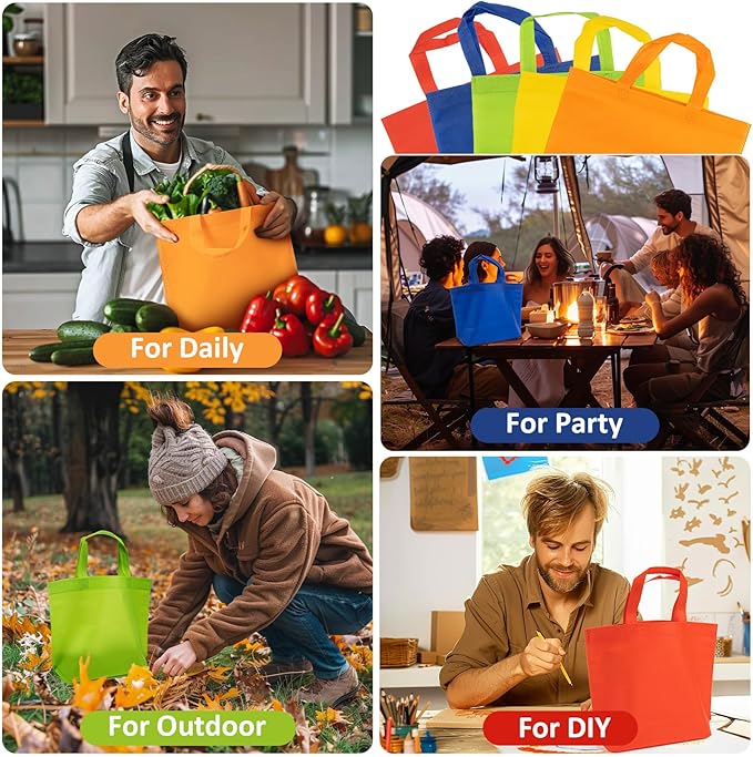 MAQIHAN Non-Woven Party Favor Bags - 10 PCS Reusable Gift Bags with Handles Colorful, Solid Color, Medium Size 10.3x13 inch Nonwoven Reusable Grocery Bags, for Christmas Gifts, for Birthday Party Bag Storage