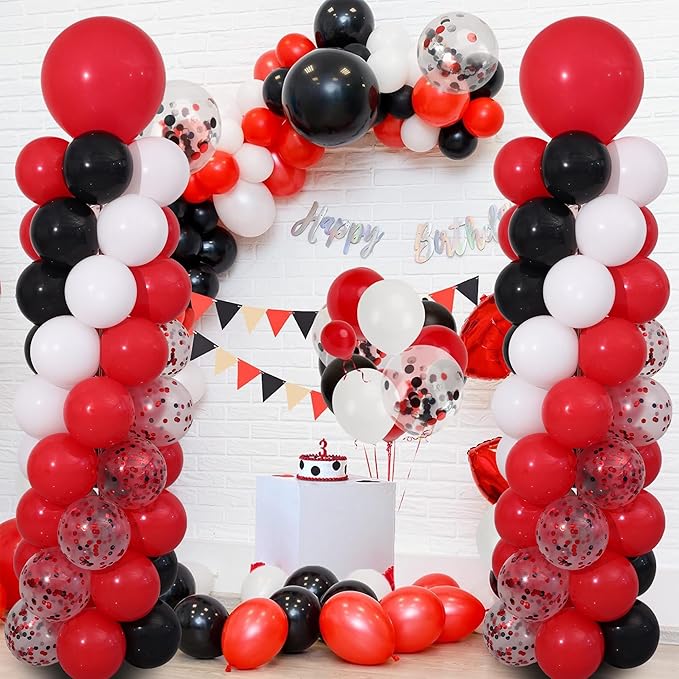 Red and Black White Balloon Column Stand Kit Set of 2 with 135PCS Red and White Black Balloon Arch Kit Balloon Towers for Valentine's Day Graduation Casino Night Cars Birthday Party Decorations