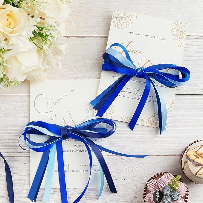 Mauproy 3/8 Inch Blue Satin Ribbon, 4 Rolls Total 40 Yards, Double Faced Mixed Blue Thin Ribbon for Gift Wrapping, Flower Bouquets, Crafts, Wedding, Father's Day Decorations