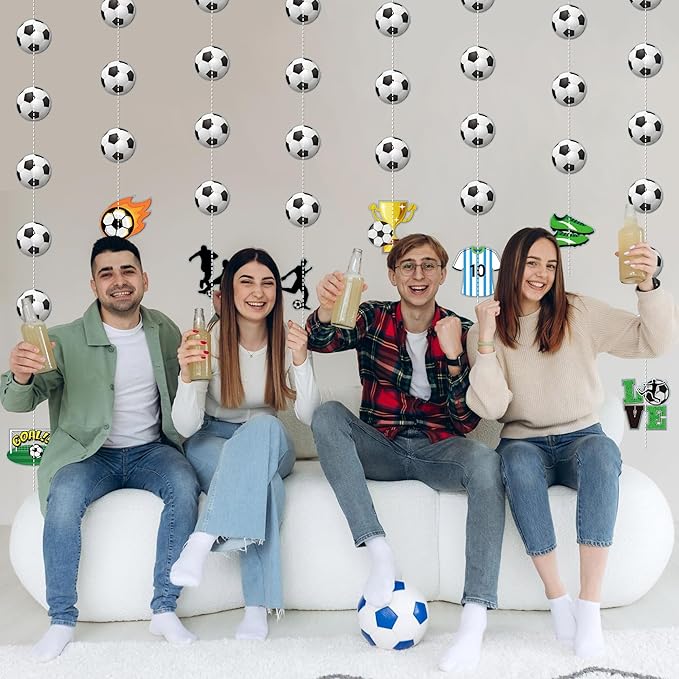 Soccer Party Decorations 8 Pcs Soccer Garland Banner Pre-Strung Football Hanging Garland Decor for Home Classroom Sports Themed Birthday Party Game Fans