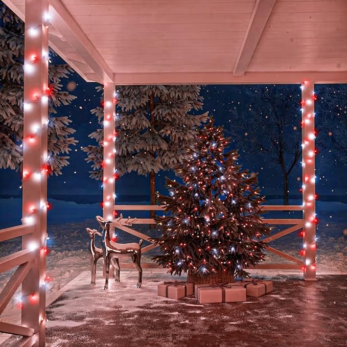 400 LED Red and White Christmas Lights Outdoor, 131ft Christmas String Lights 8 Modes Clear Wire, Plug in Waterproof Twinkle Fairy Lights for Bedroom Christmas Decorations