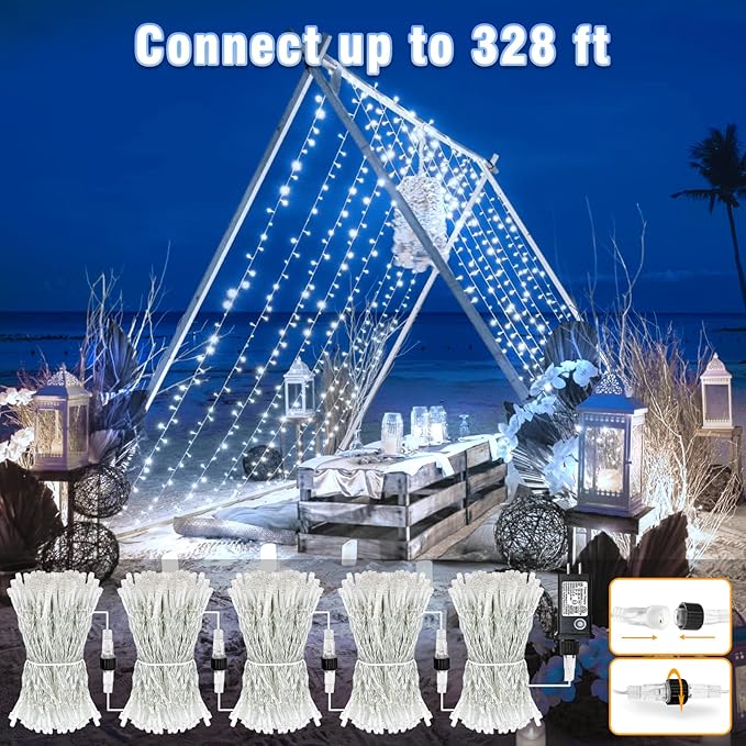 66FT 200 LED Outdoor String Lights, Plug in Christmas Lights Indoor Waterproof, 8 Modes Connectable Fairy Twinkle Lights for Indoor Bedroom Garden Yard Tree Wedding Holiday Decorations, White