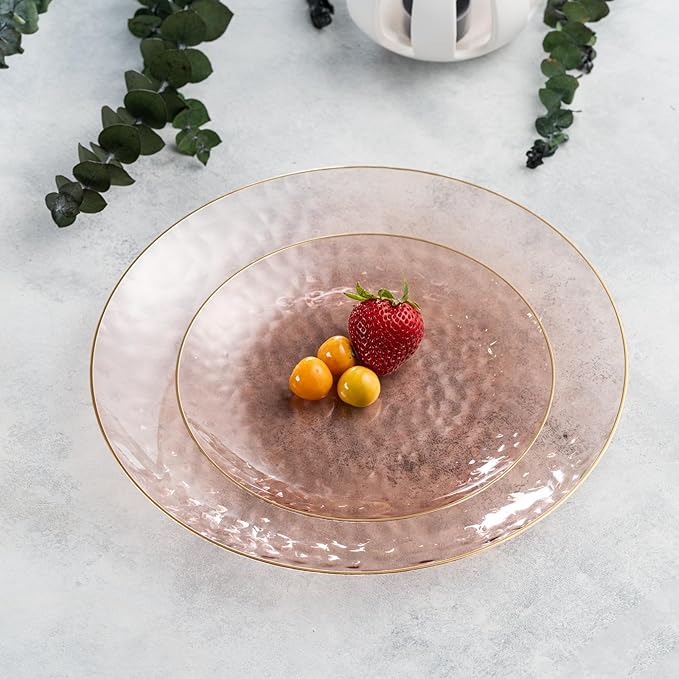 PLASTICPRO 64 Piece Combo Plates Set includes 32-7'' inch Plates & 32-10'' inch Dishes Rose Hammered Plastic PartyPlates Premium heavyweight Elegant, Disposable, Tableware, Dishes,