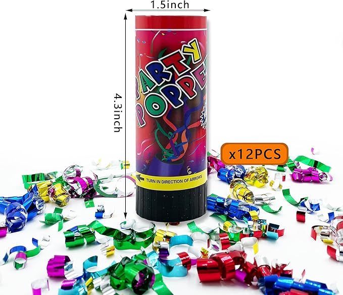 12 PCS Party Confetti Poppers Cannons for Wedding Birthday Graduation Baby Shower Anniversary Christmas New Year's Party Celebrations Supplies and Favors