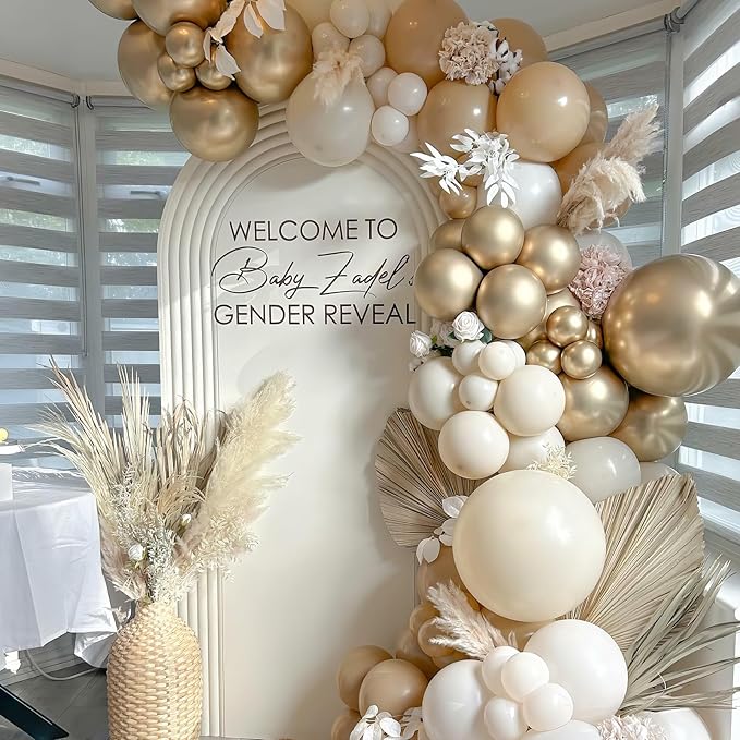 HILAVO White and Gold Balloon Arch Kit Nude White Beige Balloon Garland With Metallic Gold Party Helium Balloons Neutral Cream Balloon for Boho Wedding Baby Shower Bridal Engagement Birthday Decor