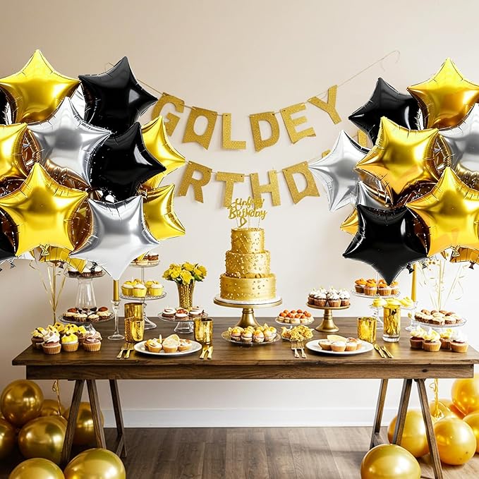 TONIFUL 15Pcs 18 Inch Large Gold Silver Black Star Shape Foil Balloons Big Stars Helium Mylar Ballons for Birthday Wedding Bridal Shower Anniversary Engagement Party Decorations Supplies