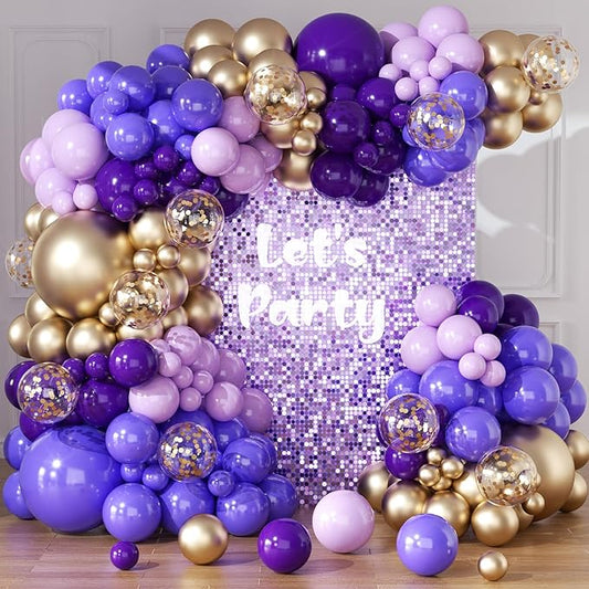 Purple and Gold Balloon Garland Arch Kit for 164pcs Different Sizes Balloons 5 10 12 18inch with Gold Confetti Balloons for Baby Shower Wedding Engagements Anniversary Birthday Party Decorations