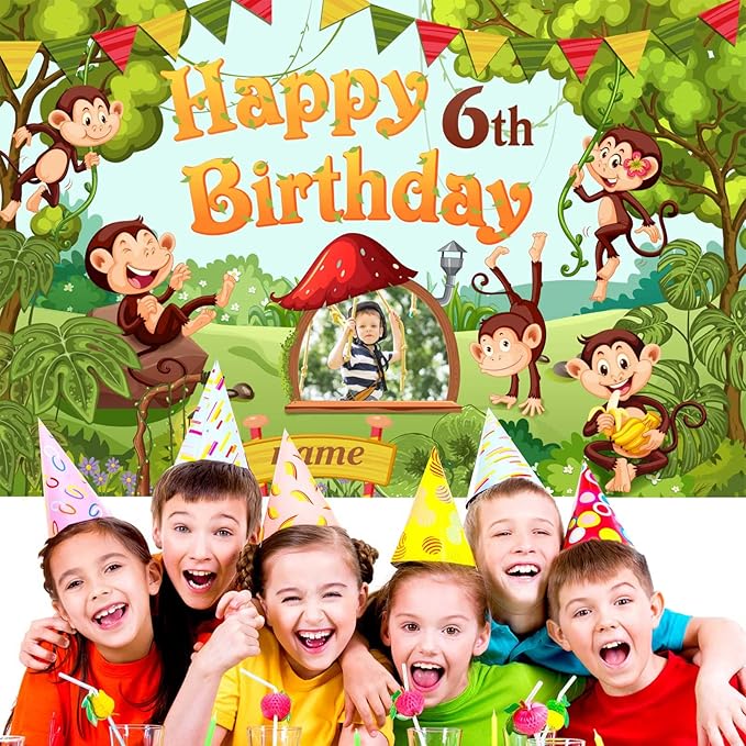 Custom Jungle Monkey Theme Birthday Decorations,Personalization Jungle Monkey Animal Birthday Decorations Banner