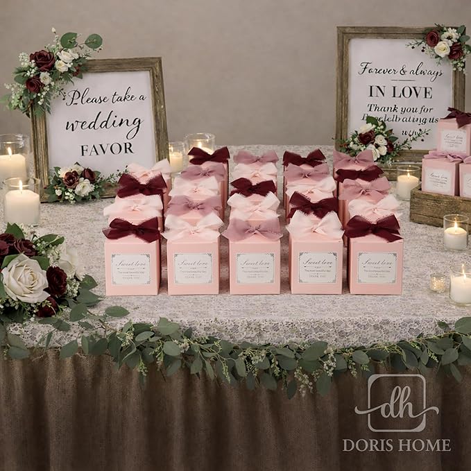DORIS HOME Mauve Chiffon Ribbon for Flower Bouquet, 1" x21Yd Fabric Ribbon for Gift Wrapping, Handmade Frayed Ribbon for Wedding Invitations/Christmas Decorations