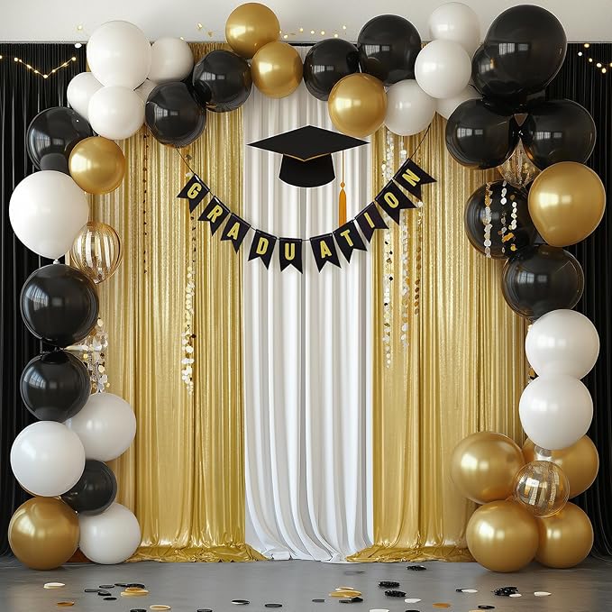 Outpain Thick 40 ft x 10 ft Gold Sequin Backdrop Curtain for Parties, Wrinkle Free Glitter Photo Backdrop Drapes 8 Panels 5x10ft Gold Back Drop Cloth for Wedding Christmas Photography Background