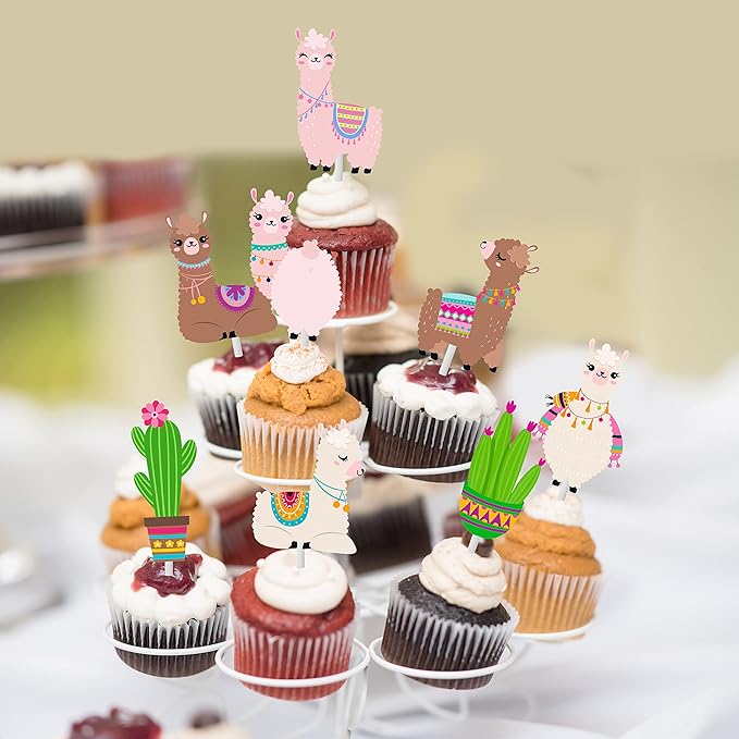 Llama Cactus Cupcake Toppers Cute Llama Alpaca Cactus Cake Cupcake Picks Decorations for Mexican Fiesta Theme Birthday Party Cinco De Mayo Party Supplies