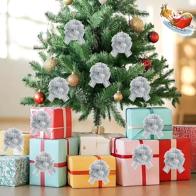 12 Pcs Grey Gift Bow Pull Bows for Gift Warpping Christmas Warp Ribbon Bow Party Birthday Wedding Solid Bows for Bikes Anniversary Boxes Flower Decorations Valentine's Day (Grey-E)