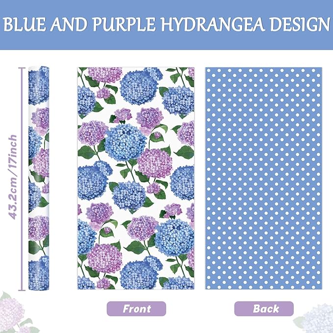 WERNNSAI Floral Wrapping Paper - 1 Roll 17”x 33 ft Blue Hydrangea Flower Wrapping Paper for Women Girls Birthday Supplies Floral Gift Wrap for Wedding Bridal Shower Party Favor