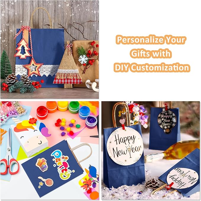 BagDream Small Gift Bags 25Pcs 5.25x3x8 Navy Blue Paper Bags with Handles, Kraft Paper Sacks for Small Gifts, Birthday, Wedding Party Favor, Retail, Merchandise