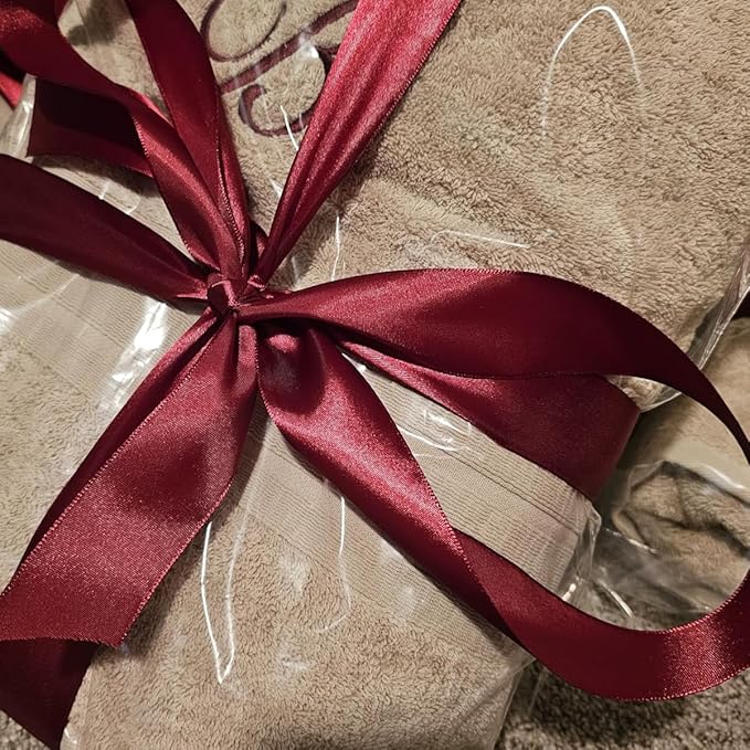 Gold Christmas Ribbon, Gold Burgundy Satin Ribbon 3/8 Inch 50 Yards Fabric Ribbons for Christmas Party Decorations, Gift Wrapping, Tree Ornaments, Bouquets, Door Wreaths, Bows Making and DIY Crafts