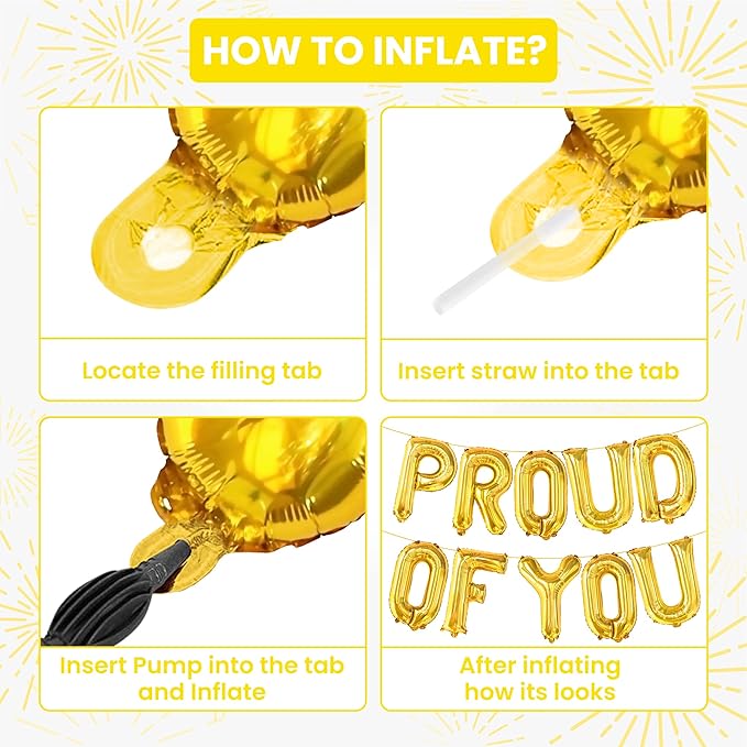 Gold Proud of You Balloons - 16 Inch, Mylar Foil Balloon Banner For Graduation Party Decorations, We Are So Proud Of You Balloon Banner For Graduation Decorations 2026, Graduation Party Decor, KatchOn