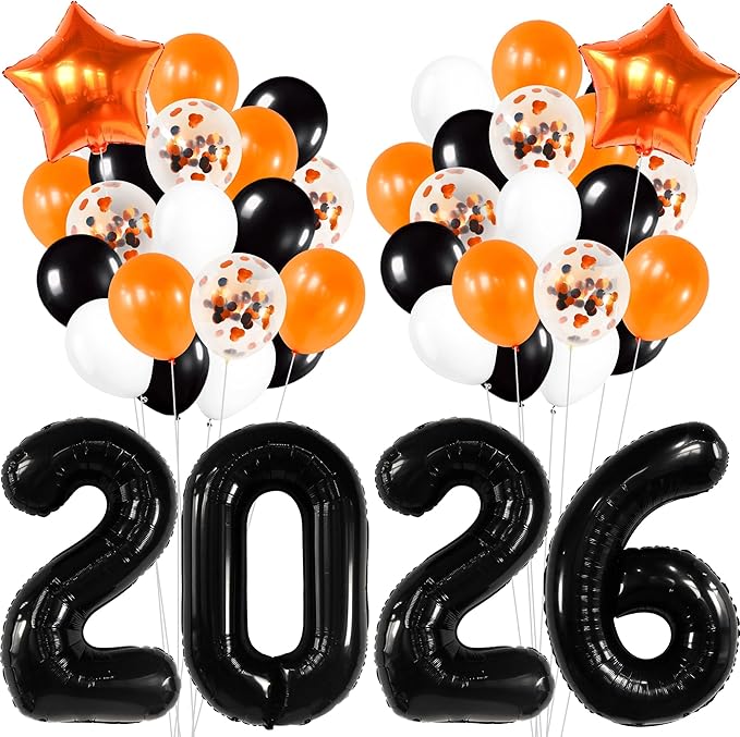 Graduation Decorations 2026 | Black 2026 Balloons Set, Giant 40 Inch - Pack of 34 | Orange and Black Graduation Balloons 2026 | Grad Decorations 2026 Kit, Graduation Decorations Class of 2026, KatchOn