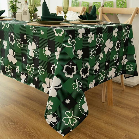 Waterproof Celtic Plaid Tablecloth Fabric - St Patrick's Day Green Oblong 52x70 Inch Buffalo Tartan Festive Table Cloth for Indoor Use - Irish Accessories for Dinner, BBQs, and Parties
