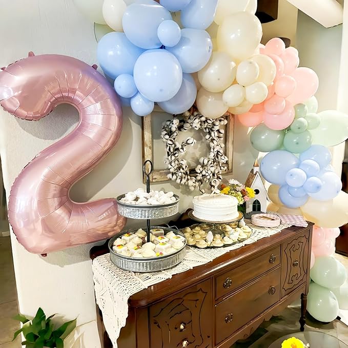40 Inch Balloon Number 2 Pastel Pink, Large Foil Light Pink Number Balloons Set 0-9 for Girls Women, Digital 2 Helium Balloons for Girls 2nd Birthday Graduation Princess Party Decorations