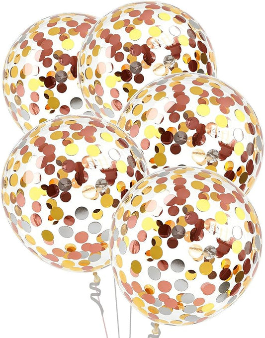 VHUWE Gold Silver Rose Gold Confetti Balloons 25 Pcs, 12 Inch Thickened Clear Latex Balloon with Confetti Inside for Birthday Party Baby Shower Graduation Anniversary Engagement Decorations Supplies