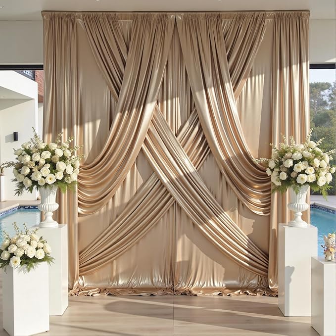 20x12FT Champagne Sequin Backdrop Curtain for Party - 4 Panels 5x12FT Wrinkle-Free Shimmer Drapes for Birthday, Wedding, Christmas, Decorations & Photography