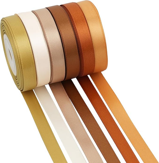 MAYREEL 3/8 Inch Gold Satin Ribbon Golden Brown for Gift Wrapping Wedding Bridal Shower Baby Shower Party Decorations 6 Rolls x 10 Yards Total 60 Yards