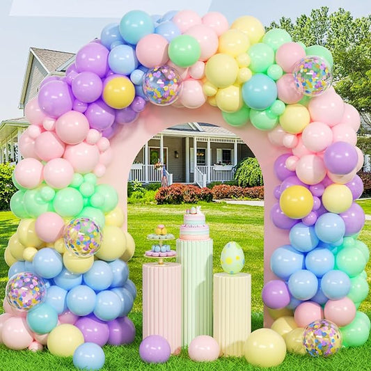 Pastel Balloon Garland Kit 168Pcs, Pastel Rainbow Balloon Arch Kit with Bunny Foil, Spring Colorful Balloon for Spring Easter Baby Shower Birthday Party Decorations