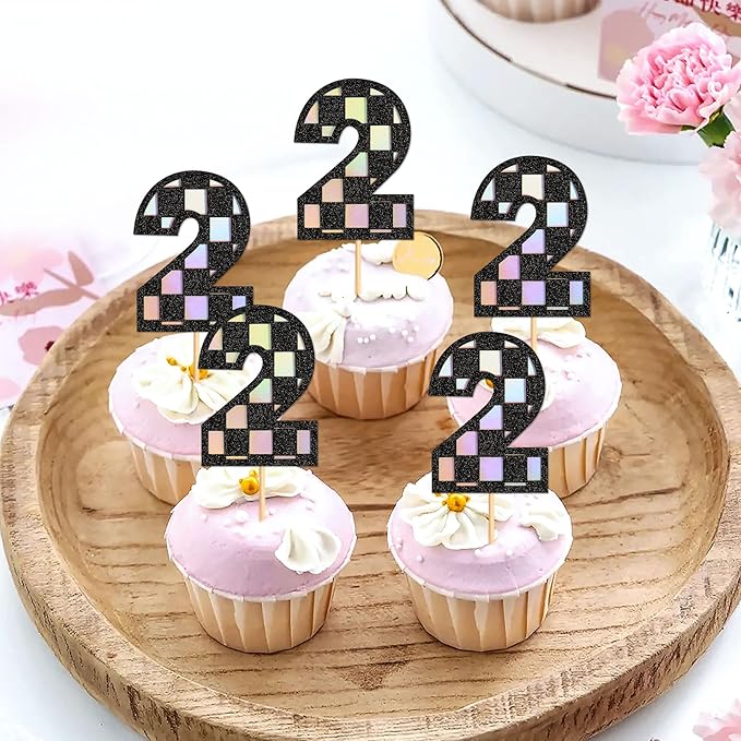 Ercadio 24 Pack Number 2 Cupcake Toppers Checkered Two Cupcake Picks for Smiley Assorted Racing Car Theme Baby Shower 2nd Birthday Party Cake Decoration Supplies