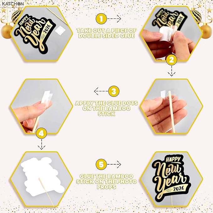 KatchOn, New Years Photo Booth Props 2026 - Pack of 35 | New Years Eve Photo Booth Props for Happy New Years Decorations 2026 | New Years Eve Party Supplies | NYE Decorations 2026