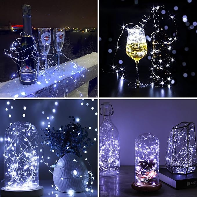 ZGWJ 12 Pack Fairy Lights Battery Operated, 7FT 20LED Mini Fairy String Lights Silver Wire 3 Modes for DIY, Parties, Wedding, Bedroom, Halloween Christmas Decoration- Cold White