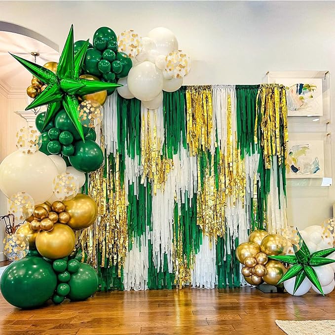 BAUANOOY Green and Gold Balloons, 60pcs 12 Inch Metallic Chrome Gold Dark Green Balloon Latex Balloons for Wedding Graduation Jungle Birthday Party Decorations