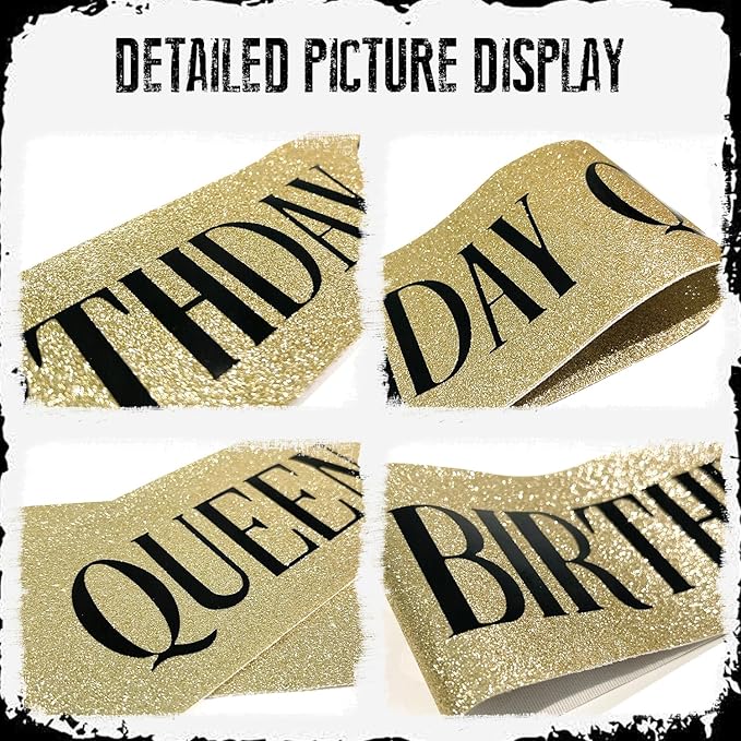 95 Birthday Queen 95th Birthday Sash for Women, Gold Glitter Sash with Black Foil