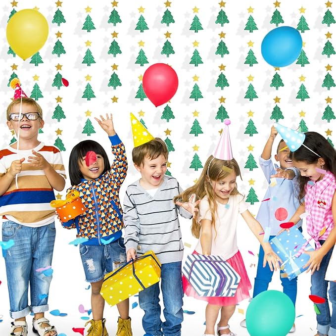 40 Feet Green Christmas Tree Garland Glitter Star Garland Paper Banner Hanging Party Supplies, Christmas Ceiling Hanging Decorations for Baby Shower Birthday Party Decorations Christmas New Year