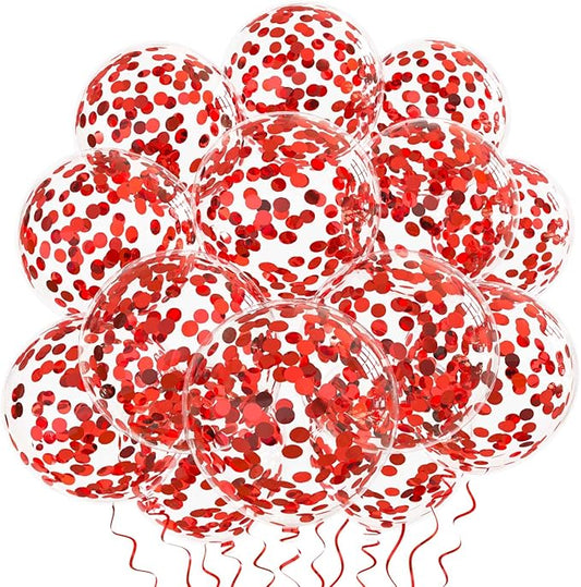 Red Confetti Balloons, 25 Pcs Thickened 12 Inch Clear Latex Balloon with Confetti Inside for Graduation Decorations Engagement Bridal Shower Party Baby Shower Birthday Party Decorations Supplies