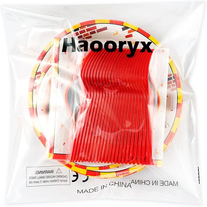Haooryx Two the Rescue Party Tableware - 96Pcs Firefighter 2nd Birthday Decoration Red Yellow Fire Truck Themed Disposable Plates Napkins Forks for Kids 2 Years Old Birthday Party Table Decor Supply