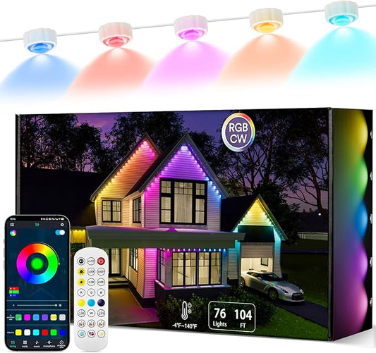 BEFAMALI 104FT Permanent Outdoor Lights, RGB Smart Outdoor Lights for House, IP67 Waterproof Outside Light, APP & Remote & Voice Control, 76 Scene Modes Music Sync for Backyard & Party Decor