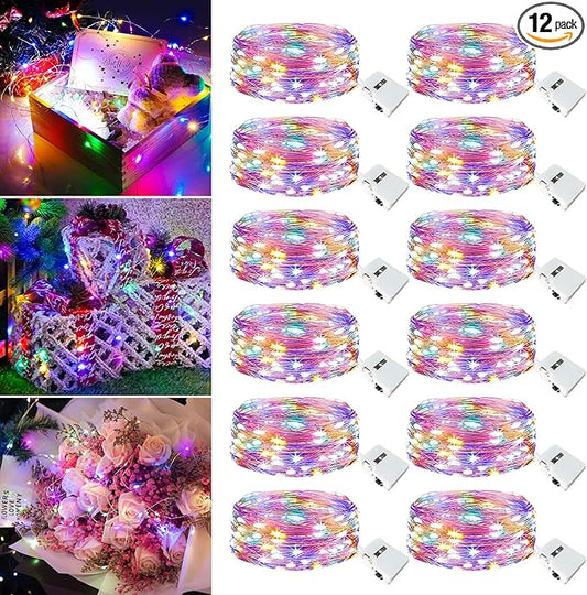 12 Pack Fairy Lights Battery Operated - 7ft 20 Led Twinkle Lights 3 Modes, Multi-Colored Bulk Mini String Lights Waterproof for Mason Jars Vases DIY Party Wedding Decoration Easter