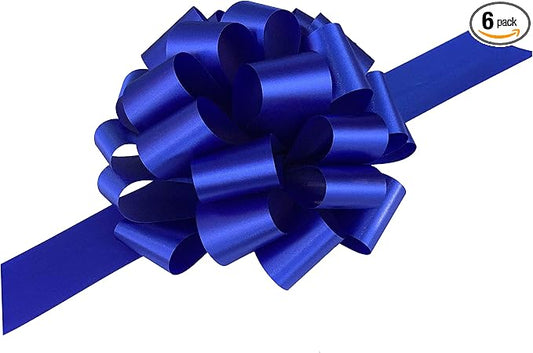Large Royal Blue Ribbon Pull Bows - 9" Wide, Set of 6, Memorial Day, 4th of July, America 250 Anniversary, Police Support, Thin Blue Line, Baby Shower, Birthday, Team Colors, Patriotic Parade