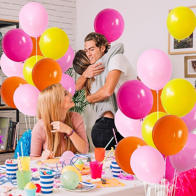 HILAVO Pink and Orange Balloons Light Pink Hot Pink Yellow Autumn Latex Balloons Pastel Pink Yellow Orange Helium Balloon for Fall Birthday Halloween Thanksgiving Tropical Fire Truck Party Decorations