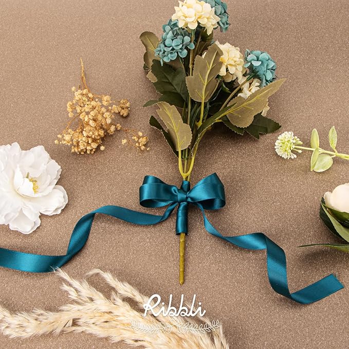 Ribbli Teal Satin Ribbon 5/8 inch x Continuous 25 Yards,Double Faced Satin Use for Craft, Gift Wrapping, Christmas Ornaments, Hair Bows, Bouquet Bows
