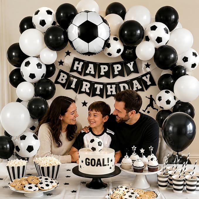 Soccer Balloons, 12 Inch Black White Latex Balloons with 22 Inch Soccer Ball 4D Foil Balloon for Boys Kids Sport Theme Birthday Decorations Football Lover Men Party Baby Shower Decor Supplies