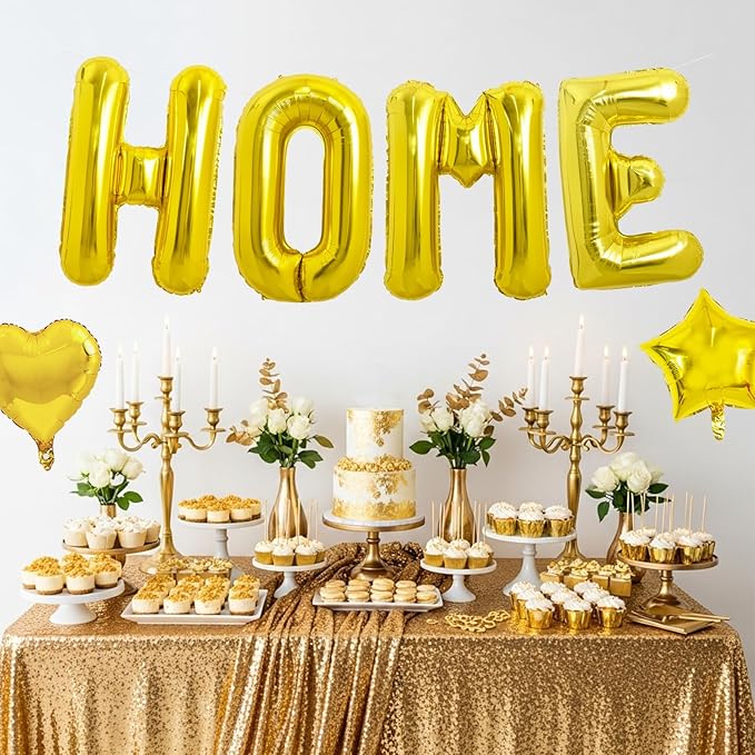 TONIFUL 40 Inch Gold HOME Letter Balloon, Large Decoraction for Housewarming, New Home Parties and Homecoming Celebrations,Premium Gold Balloon Banner for Welcome Sign and Party Supplies