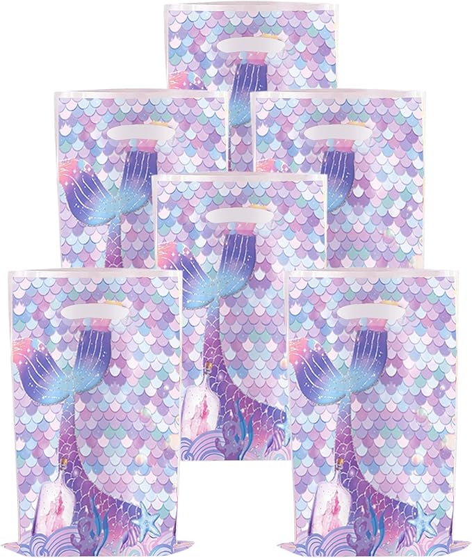 YYaaloa 30pcs Goodie Bags Party Favor Plastic Candy Gift Loot Bulk for Birthday Baby Shower Return Gift (Light Purple-Mermaid)