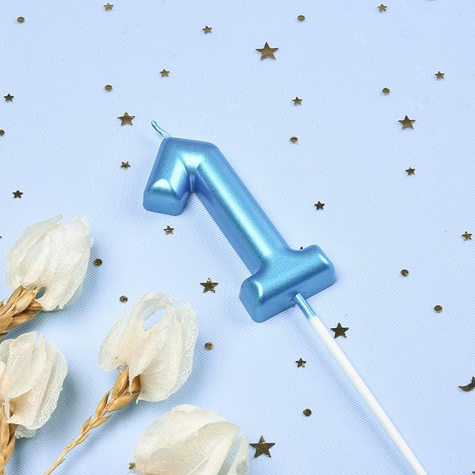 PHD CAKE 2.76 inch Classical Blue 1 Number Birthday Candles, Blue Number Candles, Cake Number Candles, Party Celebration
