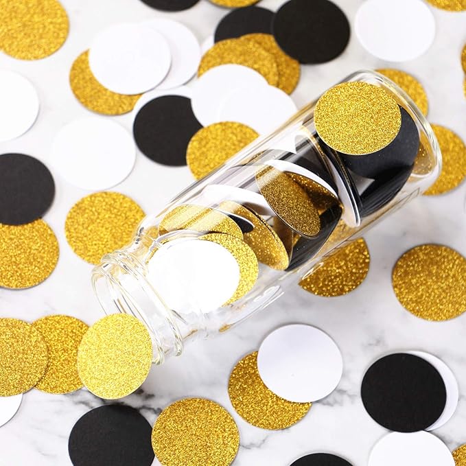 Black Gold White Party Table Confetti 300pcs Glitter Sprinkles Paper Decor Dots for Birthday Graduation Halloween Wedding Fathers day Baby Shower Decorations Lasting Surprise