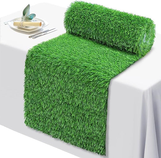 12 x 72 Inch Artificial Grass Dining Table Runner Green Table Decor for Holiday Party, Kitchen Decor, Wedding, Banquet, Indoor/Outdoor Tea Party Decorations