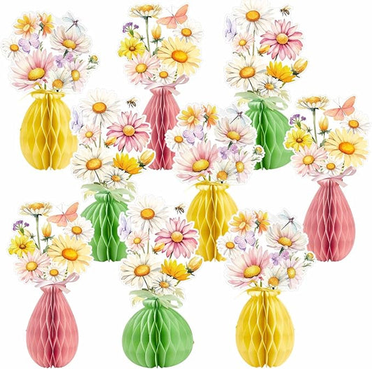 SUNBEAUTY 9 PCS Daisy Honeycomb Centerpieces Daisy Flower Table Centerpieces Spring Wildflower Birthday Party Decorations for Home Office Garden Tea Party, Baby Shower, Wedding Birthday Party Supplies