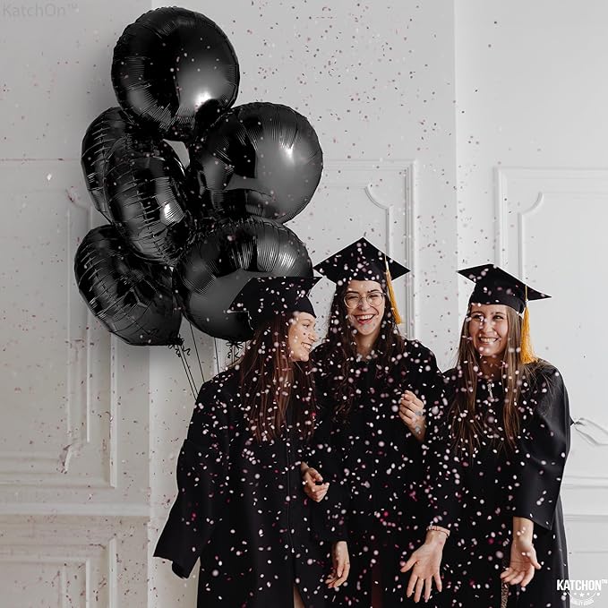 KatchOn, Big Black Balloons - 18 Inch, Pack of 6 | Foil Balloons for 2026 Graduation Decorations | Black Birthday Decorations | Mylar Balloon | Graduation Party Decorations | Grad Party Decoration